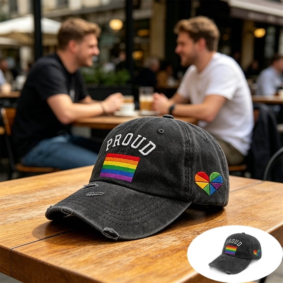 LEFXSMR Baseball Cap, Rainbow Designed Adjustable Hat for Women & Men, Vintage Sun Hats for Outdoor Activities & Daily Wear, Black