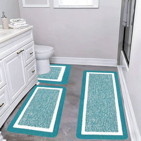 LEFXSMR Bathroom Rug Set, 3 Set Soft Absorbent Bathroom Rugs, Quick Dry Non-slip Bath Mat for Tub Shower, Green