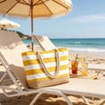 thumbnail image 1 of LEFXSMR Beach Bags for Women, Beach Bags Waterproof Sandproof with Striped Design, Portable Washable Tote Bag for Swim Pool & Outdoor Use, Yellow, 1 of 6