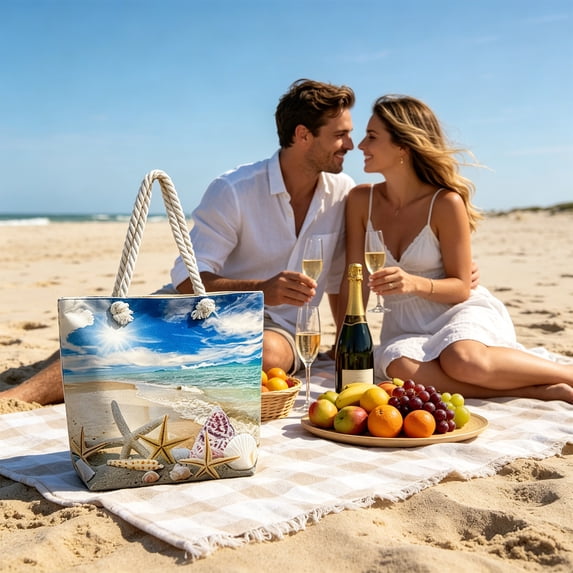 LEFXSMR Beach Bags for Women, Large Beach Bags Waterproof Sandproof Vacation Style, Portable Canvas Tote Bag for Swim Pool & Outdoor Use