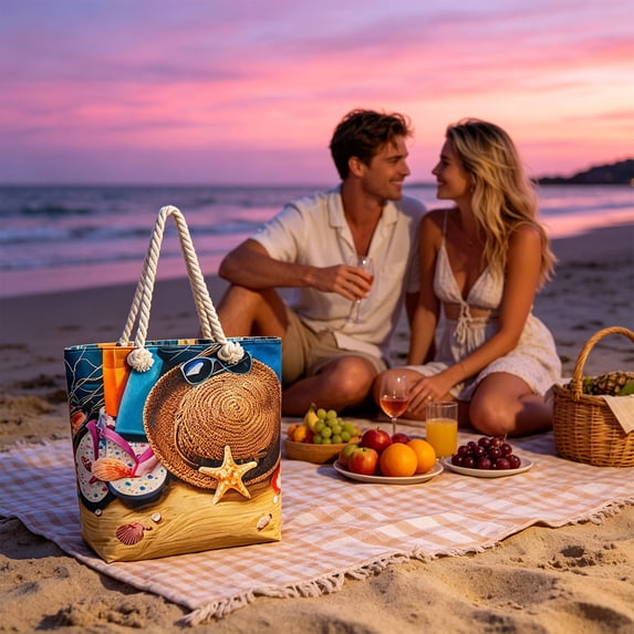 LEFXSMR Beach Bags for Women, Large Beach Bags Waterproof Sandproof Vacation Style, Portable Canvas Tote Bag for Swim Pool & Outdoor Use