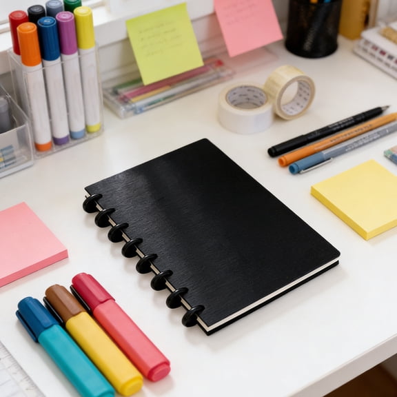 LEFXSMR Binder Notebook, Refillable Slim Ring Loose-Leaf Notebook, Detachable A5 Binders for College Ruled Journal & Office Supplies, Black