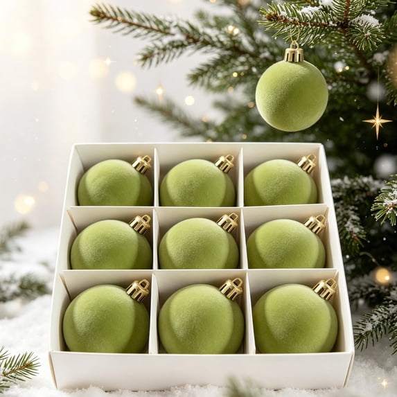 LEFXSMR Christmas Balls, 9pcs 3.15" Velvet Solid Christmas Ornaments Set, Hanging Christmas Decorations for Xmas Tree Mantel Porch Home Decor