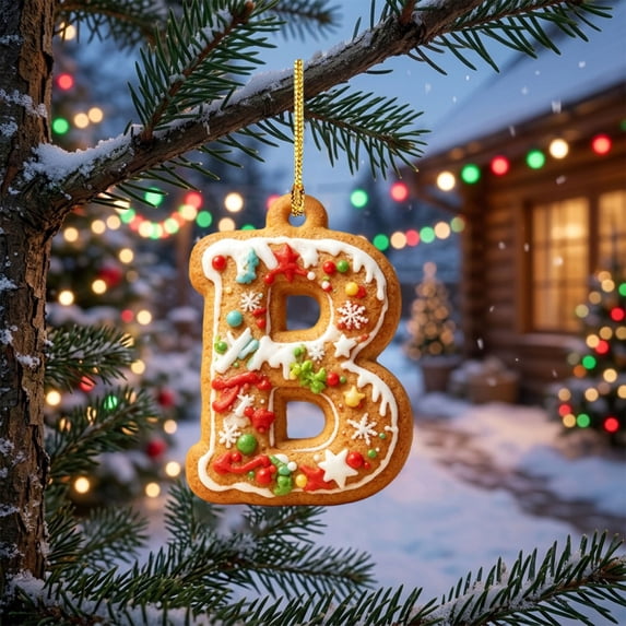 LEFXSMR Christmas Gingerbread Letter Ornaments, 3.1" Alphabet Initial Ornaments, Letters Christmas Tree Decorations DIY Decor Party Gifts