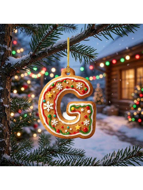 Christmas Gingerbread Letter Ornaments, 3.1" Alphabet Initial Ornaments, Letters Christmas Tree Decorations DIY Decor Party Gifts