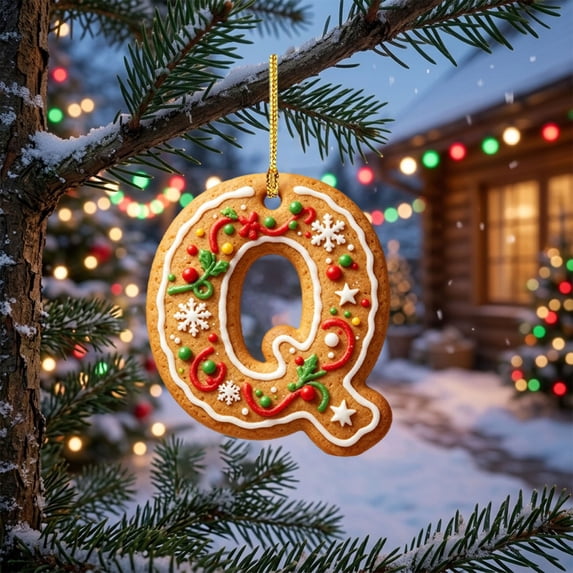 LEFXSMR Christmas Gingerbread Letter Ornaments, 3.1" Alphabet Initial Ornaments, Letters Christmas Tree Decorations DIY Decor Party Gifts