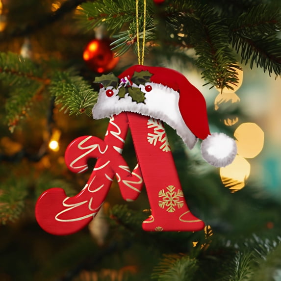 LEFXSMR Christmas Initial Ornaments, Red Letter Ornaments with Santa Hat, Letters Christmas Tree Decorations for Christmas Tree Party Supplies