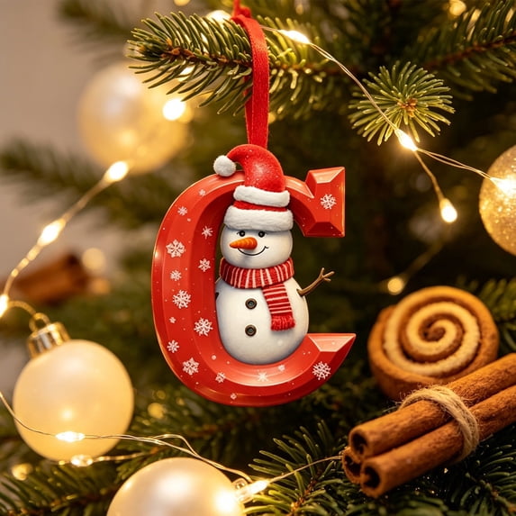 LEFXSMR Christmas Letter Ornaments, 2.5" Snowman Red Alphabet Initial Ornaments, Letters Christmas Tree Decorations Party Gifts DIY Decor