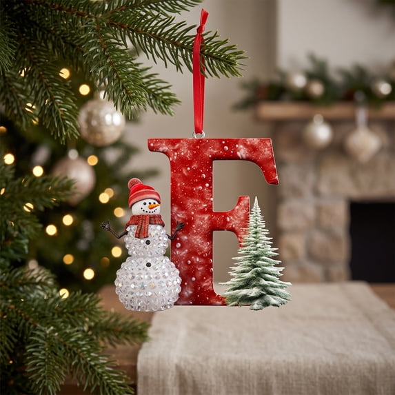 LEFXSMR Christmas Letter Ornaments, 3.54" Snowman Red Alphabet Initial Ornaments, Letters Christmas Tree Decorations Party Gifts DIY Decor