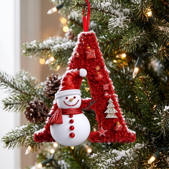LEFXSMR Christmas Letter Ornaments, 3.54" Snowman Red Alphabet Initial Ornaments, Letters Christmas Tree Decorations Party Gifts DIY Decor