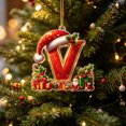 thumbnail image 1 of LEFXSMR Christmas Letter Ornaments, Red Initial Ornaments with Santa Hat Gift, Letters Christmas Decorations for Christmas Tree Party Supplies, V, 1 of 2