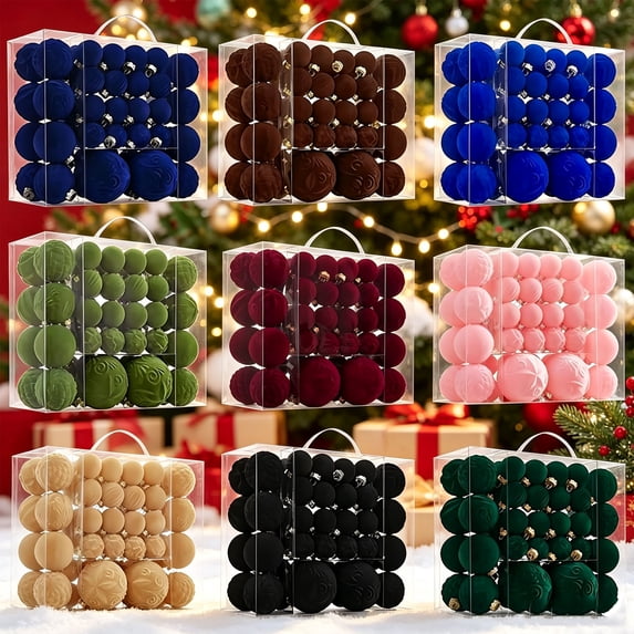 LEFXSMR Christmas Ornaments Set, 46pcs Flocked Solid Shatterproof Christmas Balls, Hanging Christmas Decorations for Xmas Tree Mantel Porch Home