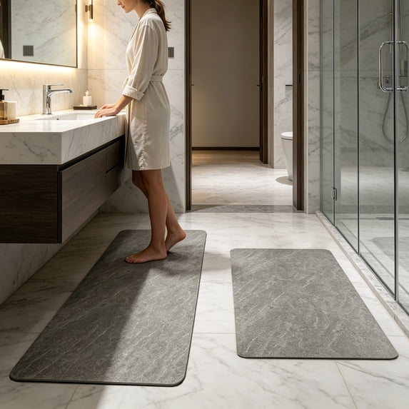 LEFXSMR Diatomaceous Earth Stone Bathroom Rug Set, 2 Pieces Bathroom Rugs with Rubber Backing, Non-slip Quick Dry Absorbent Bath Mat, Gray
