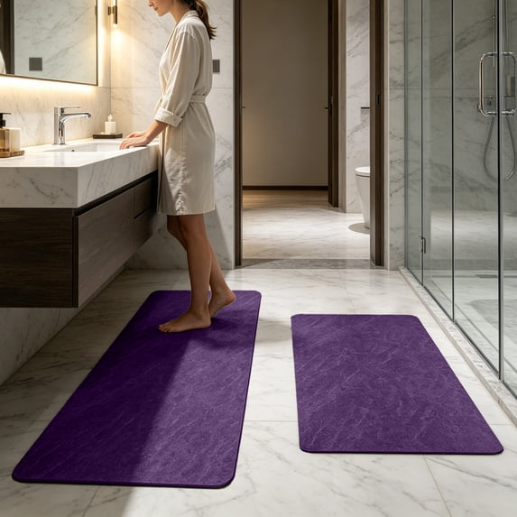 LEFXSMR Diatomaceous Earth Stone Bathroom Rug Set, 2 Pieces Bathroom Rugs with Rubber Backing, Non-slip Quick Dry Absorbent Bath Mat, Purple