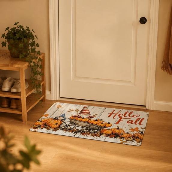 LEFXSMR Fall Bathroom Rugs Non-Slip Bath Mat Pumpkin Maple Leaves Design Area Rug for Front Door Porch Entryway Thanksgiving Decorations, Orange