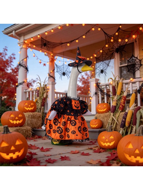 Porch Goose Outfits 23" Fall Decor, Pet Goose Outfits for Halloween Thanksgiving Decorations, Fall Decorations for Yard Garden & Patio Outdoor