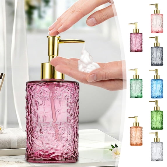 LEFXSMR Glass Soap Dispenser, Dish & Hand Soap Dispenser Bathroom, Liquid Storage Pump Bottle for Bathroom Kitchen, 12.8 Oz Clear