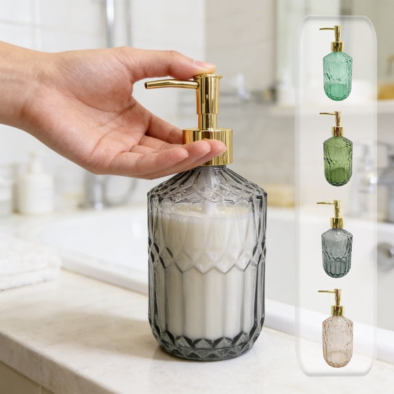 LEFXSMR Glass Soap Dispenser, Dish & Hand Soap Dispenser Bathroom, Liquid Storage Pump Bottle for Bathroom Kitchen, Blue