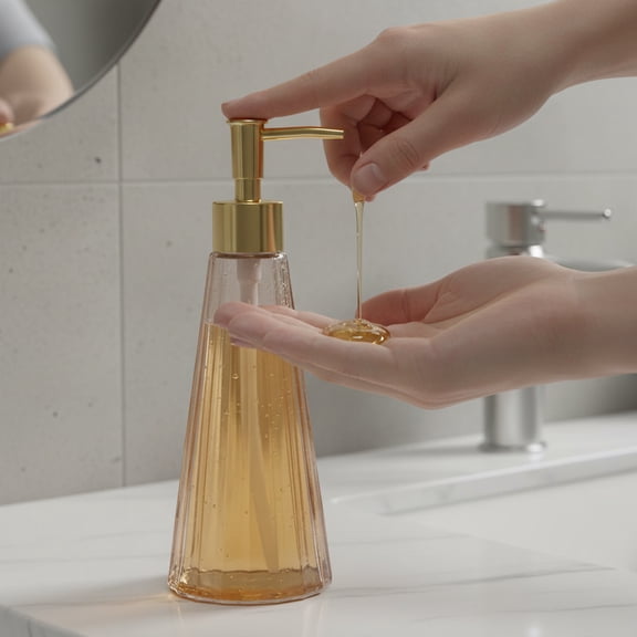 LEFXSMR Glass Soap Dispenser, Dish & Hand Soap Dispenser Bathroom, Liquid Storage Pump Bottle for Bathroom Kitchen, Orange