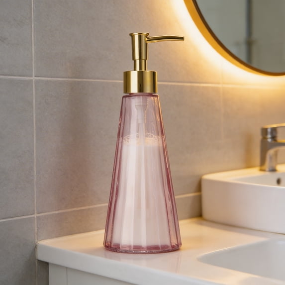 LEFXSMR Glass Soap Dispenser, Dish & Hand Soap Dispenser Bathroom, Liquid Storage Pump Bottle for Bathroom Kitchen, Pink