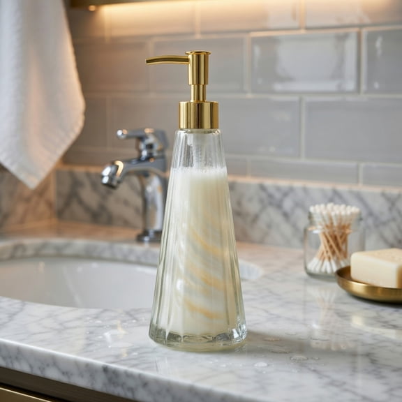 LEFXSMR Glass Soap Dispenser, Dish & Hand Soap Dispenser Bathroom, Liquid Storage Pump Bottle for Bathroom Kitchen, White