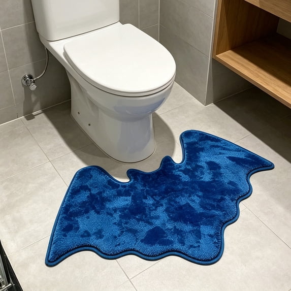 LEFXSMR Halloween Bathroom Rugs, Non Slip Bats Shaped Bath Mat, Soft Absorbent Toilet Rug for Holiday Halloween Decorations, Blue