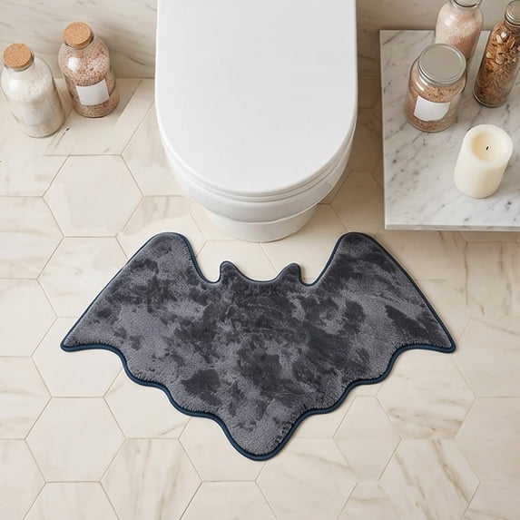 LEFXSMR Halloween Bathroom Rugs, Non Slip Bats Shaped Bath Mat, Soft Absorbent Toilet Rug for Holiday Halloween Decorations, Gray
