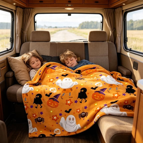 LEFXSMR Halloween Blanket Cute Ghost Decor Fleece Fall Throw Blanket for Couch Orange Halloween Decoration for Home Holiday Sofa Bed, 39.37x51.18"