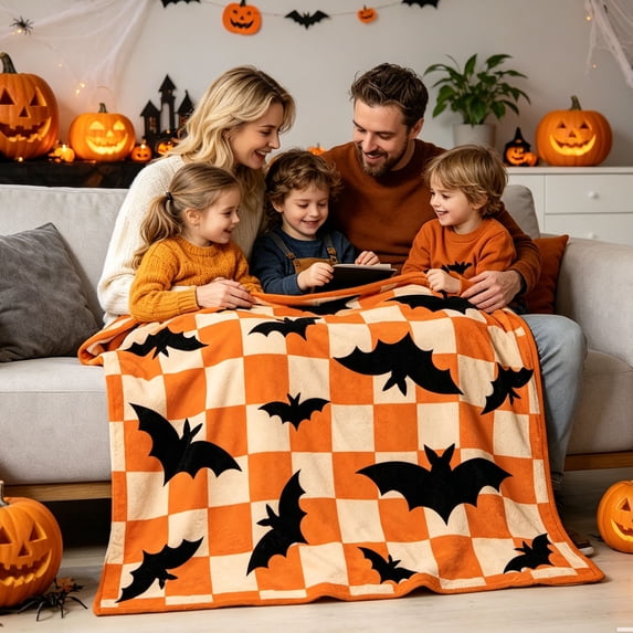 LEFXSMR Halloween Blanket Flannel Fall Throw Blanket for Couch Bat-themed Halloween Decoration for Home Holiday Sofa Bed, 70.86x78.74"