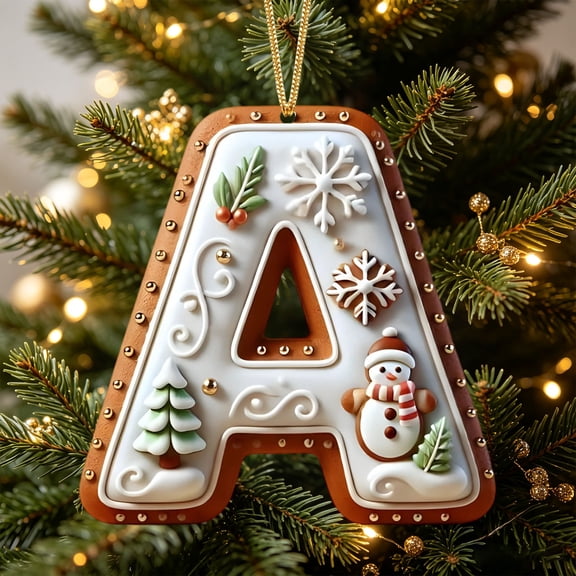 LEFXSMR Letter Ornaments, Festive White Gingerbread Hanging Christmas Decorations Gifts, 3.1" Letter Ornaments for Christmas Tree Home Decor