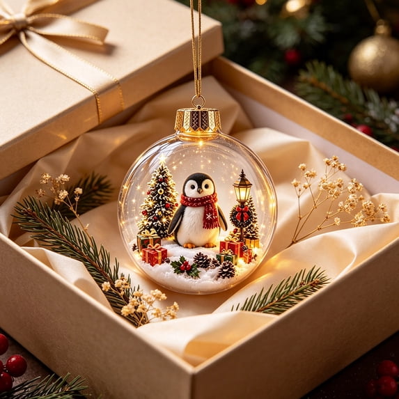 LEFXSMR Lighted Christmas Balls, 3.1" Shatterproof Cute Winter Wildlife Christmas Ball Ornaments, Christmas Hanging Decorations for Xmas Tree Mantel