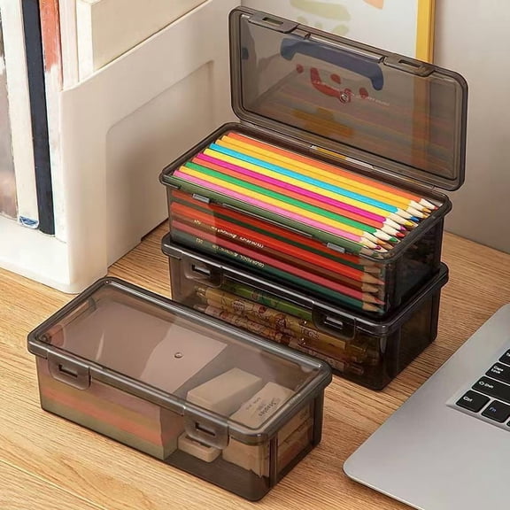 LEFXSMR Pencil Case, Large Capacity Pencil Box, Multipurpose Stackable Translucent Sturdy Pen Box for Offices Supplies,Black