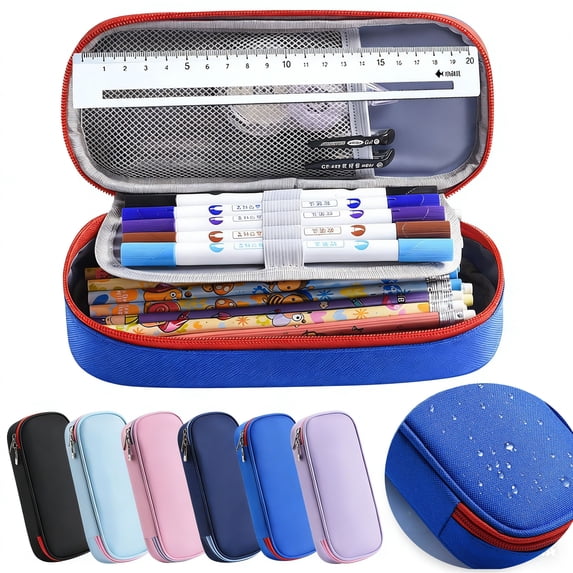 LEFXSMR Pencil Case, Large Capacity Pencil Pouch with Zipper, Multipurpose Waterproof Sturdy Pen Box for Offices Supplies, Blue
