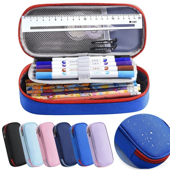 LEFXSMR Pencil Case, Large Capacity Pencil Pouch with Zipper, Multipurpose Waterproof Sturdy Pen Box for Offices Supplies, Light Blue