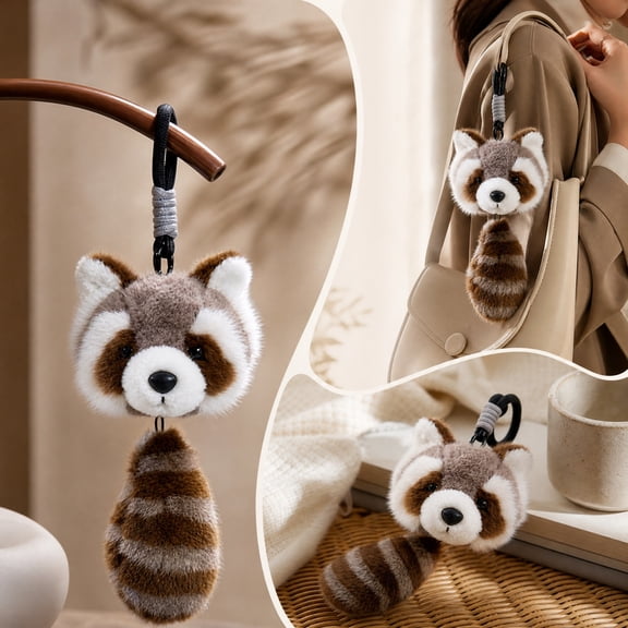 LEFXSMR Raccoon Plush Toys, Pullable Tail Stuffed Hanging Pendant, Interactive Animal Toy for Holiday Gifts