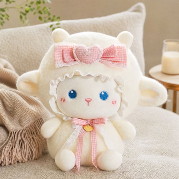 Tech Lattice LEFXSMR Sheep Plush Toys, Lattice Bow Pink Plaid Stuffed Animal Doll ...