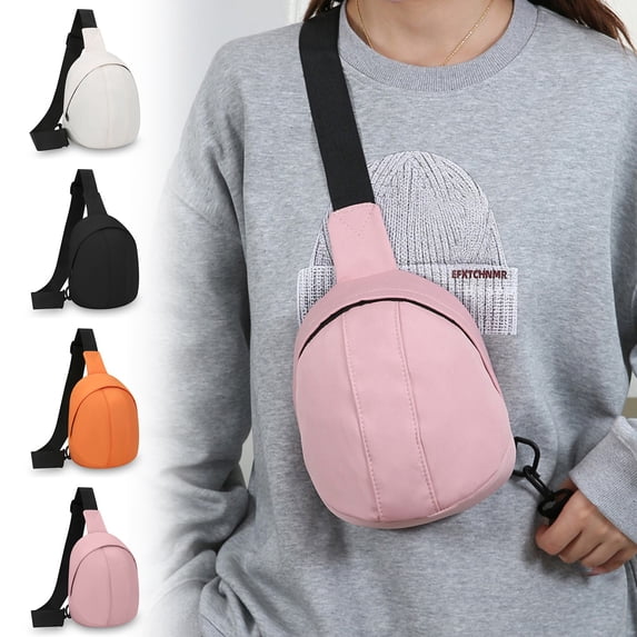 LEFXSMR Sling Bag for Women & Man, Round Multi Pocket Storage Bags with Adjustable Strap, Crossbody Bags for Women Men Outdoor Sport, White