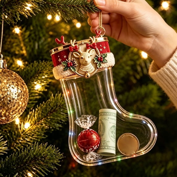 LEFXSMR Transparent Christmas Stockings, 3.93" Embossed Hanging Christmas Stocking, Stockings Christmas Decorations for Party Supplies Kids Gifts