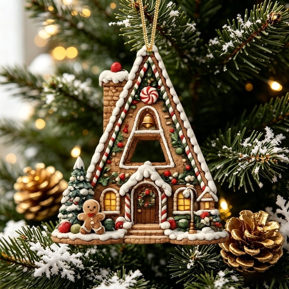 LEFXSMR Xmas Letter Ornaments, House-shaped Gingerbread Festive Initial Ornaments, Alphabet Christmas Decorations for Xtmas Tree Party Gifts, A