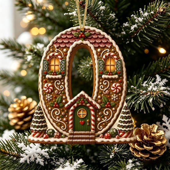 LEFXSMR Xmas Letter Ornaments, House-shaped Gingerbread Festive Initial Ornaments, Alphabet Christmas Decorations for Xtmas Tree Party Gifts, O
