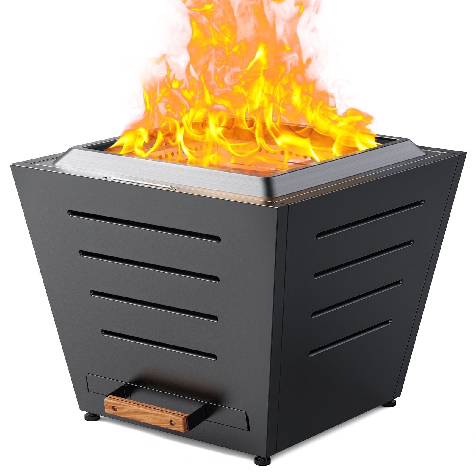 LEGACY HEATING Cyberpit One 25 inch Smokeless Fire Pit, Wood Burning Fireplaces w/ Pull-Out Ash Pan, Portable Outdoor Firepits, Carry Handle for Backyard Patio Camping Bonfire, Slatted,Stainless Steel