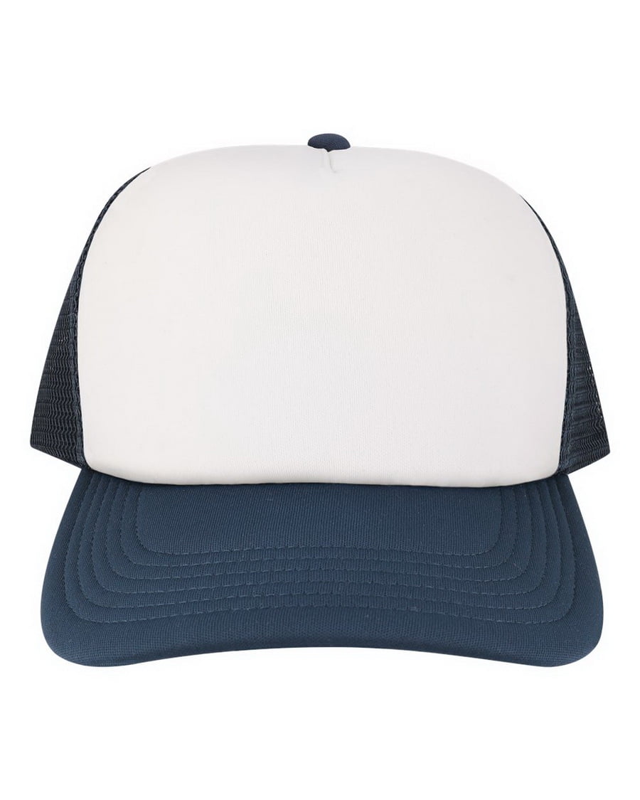 White and Navy Cotton Mesh Adjustable Trucker Cap