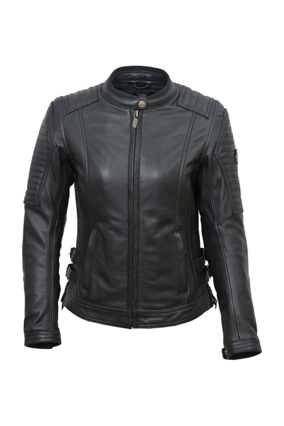 Legacy Women's Black Leather Motorcycle Jacket Classic Biker Style with Integrated Shell & Removable Lining