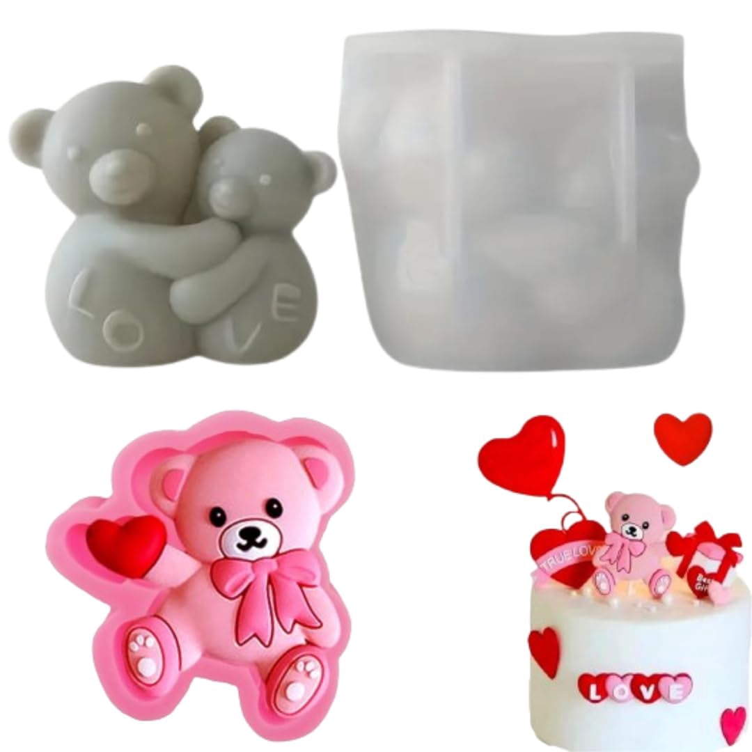 LEGACYCART 3D Teddy Bear with Heart and Love Bear Hugging Shape Candle ...