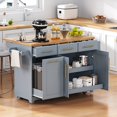 thumbnail image 1 of LEGAHOME 59.3” Kitchen Island with Rubberwood Drop-Leaf Top, Rolling Cart with 3 Drawers, Power Outlet, Trash Can Cabinet, Modern Kitchen Island Cart with Spice and Towel Rack for Dining Room, Blue, 1 of 9