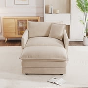 LEGAHOME Accent Chair with Ottoman, Chenille Living Room Chair with Solid Wood and Sponge Filling, Modern Arm Chair with Flexible Modular for Living Room, Bedroom, Home Office, Light Coffee