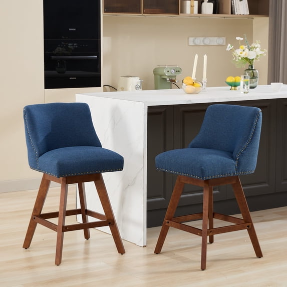 LEGAHOME Bar Stools Set of 2, 26” Swivel Counter Height Bar Stools with Soft Foam and Steel Spring Core, Modern Bar Stools with Wood Legs for Kitchen Island, Bar, Dining Room, Blue
