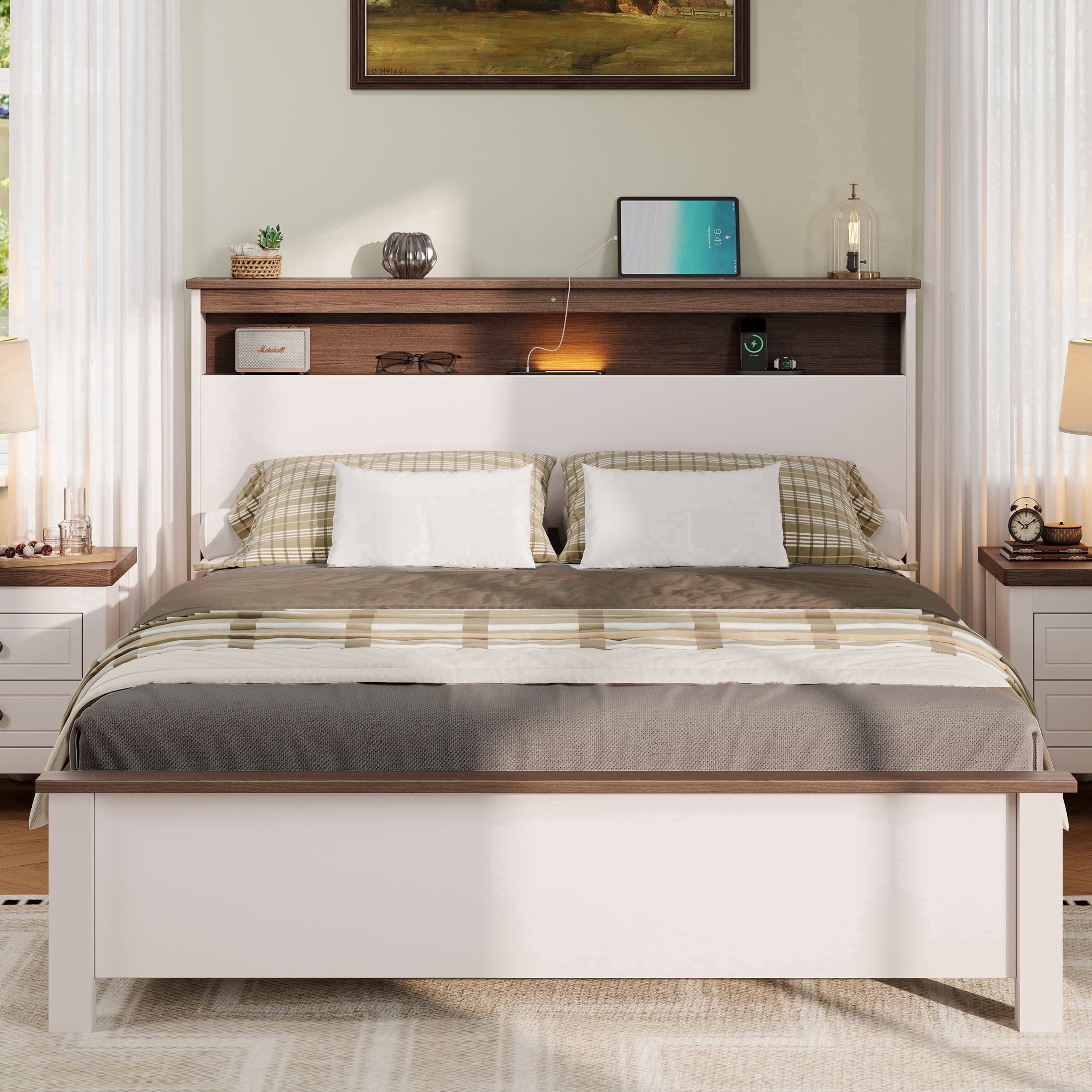 Spring Notebook Brown LEGAHOME Full Bed Frame for 550lbs Weight Capacity, Wood Platform Bed ...