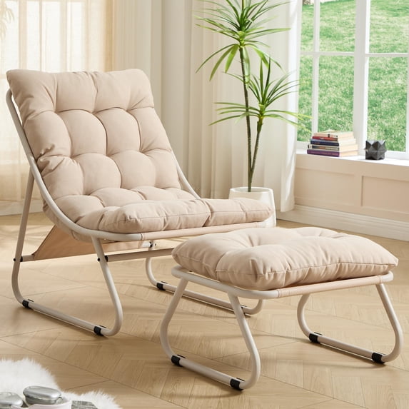 LEGAHOME Indoor Lounge Chair with Ottoman, Comfy Accent Chair with Puffy Cushion, Steel Frame, Modern Reading Chair for Bedroom, Living Room, 300lbs, Beige