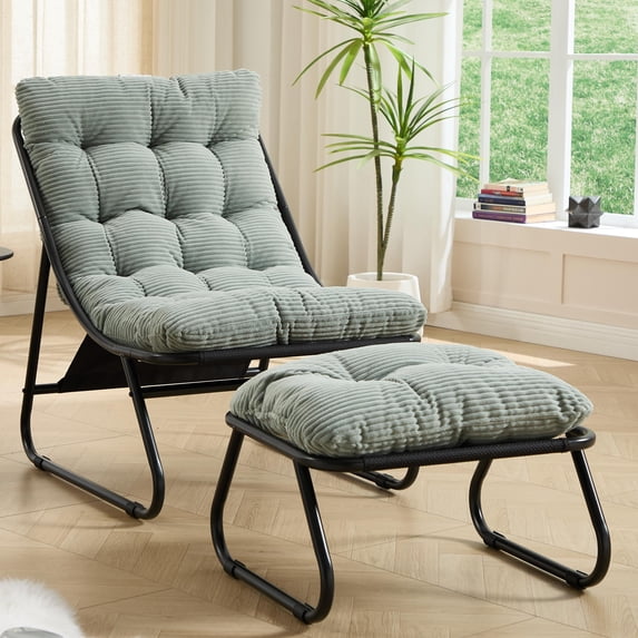 LEGAHOME Indoor Lounge Chair with Ottoman, Comfy Accent Chair with Puffy Cushion, Steel Frame, Modern Reading Chair for Bedroom, Living Room, 300lbs, Light Green